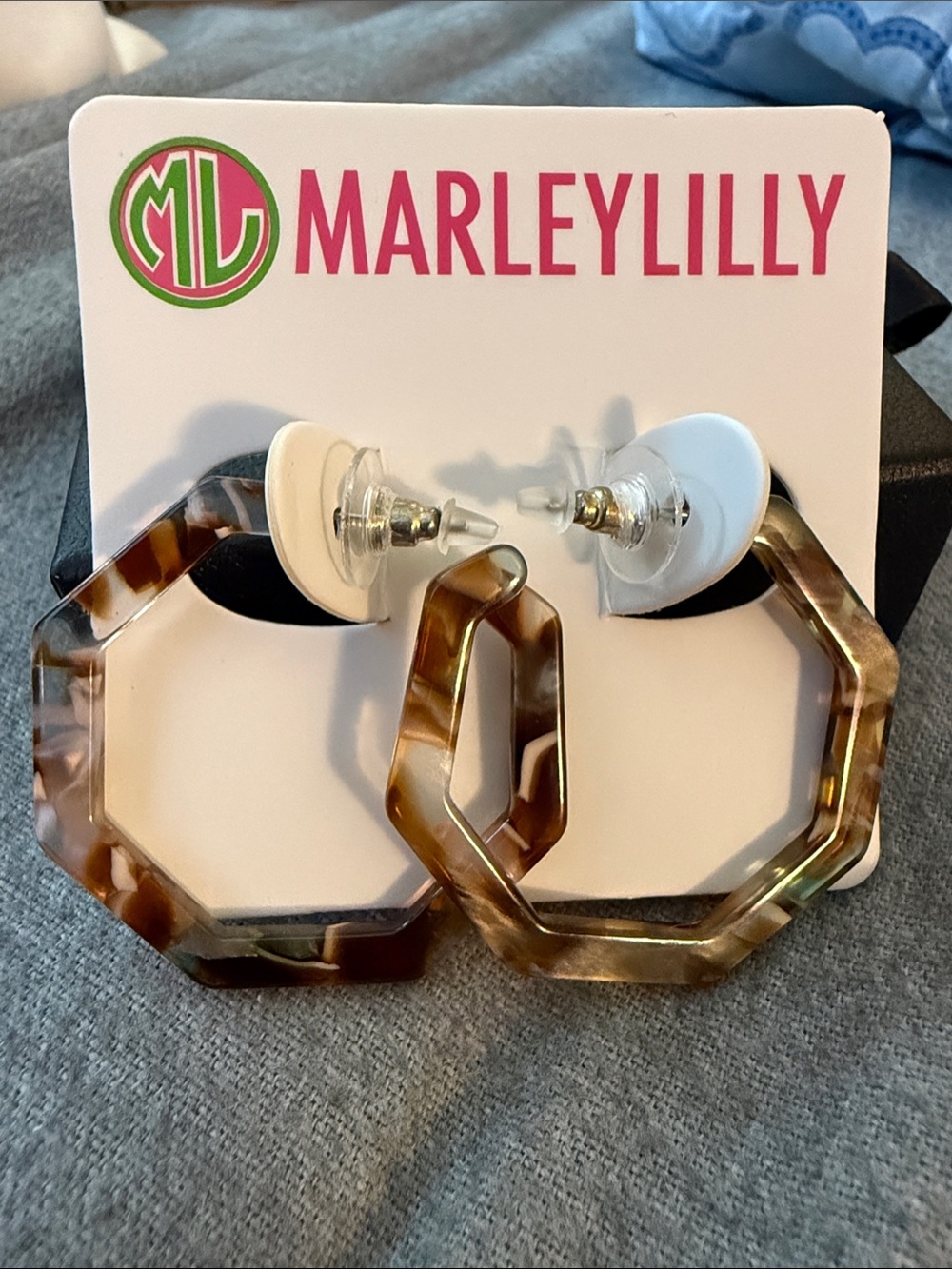 MarleyLilly Brown Tortoise Octagon Hoop Earrings